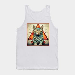 Geometric Cat Funny Abstract Cat Tank Top